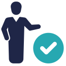 Icon set representing a person in professional attire with a checkmark indicating approval or confirmation.