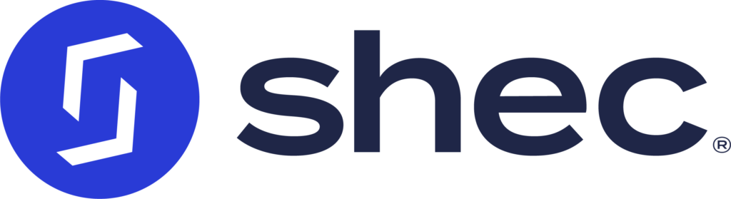 Shec company logo with stylized S in blue circle