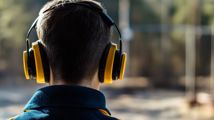 Man wearing headphones outdoors